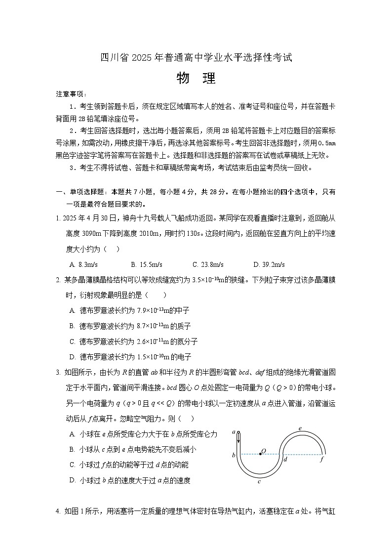 【物理 四川版】2025年普通高等学校招生选择性考试（精编原卷版）第1页
