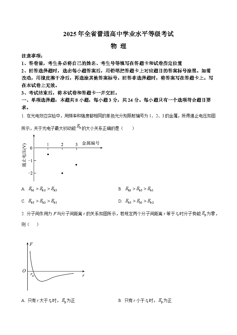2025年高考真题——物理（山东卷） Word版无答案第1页