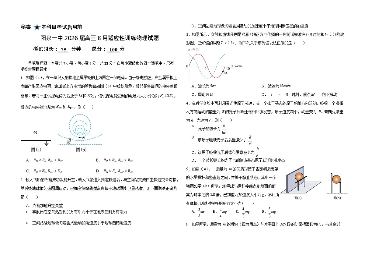 山西省阳泉市第一中学校2025-2026学年高三上学期开学考试物理试卷第1页