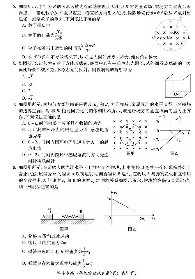 安徽省蚌埠市2024-2025年高二下学期期末考试 物理 PDF版含答案第2页