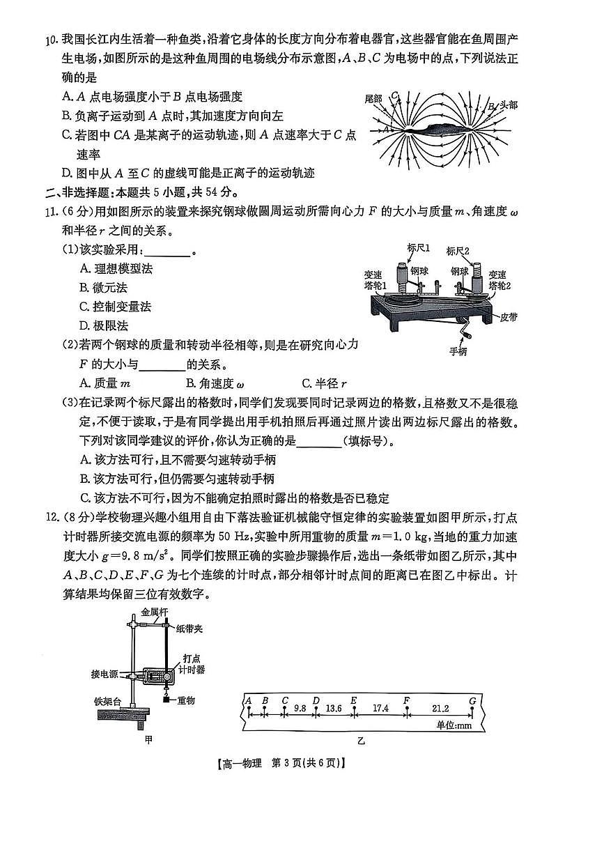农安县第十中学2024-2025学年高一下学期期末考试物理试卷第3页