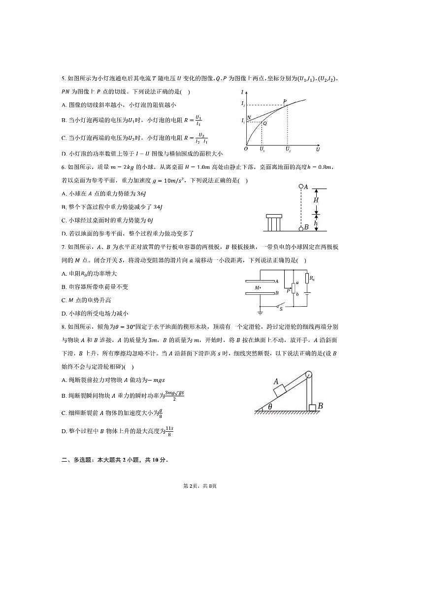 2024～2025学年安徽省合肥六中高一下期末物理试卷(含答案)第2页