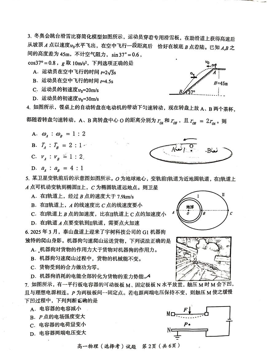湖南省郴州市2024-2025学年高一下学期期末考试物理试题（PDF版附答案）第2页