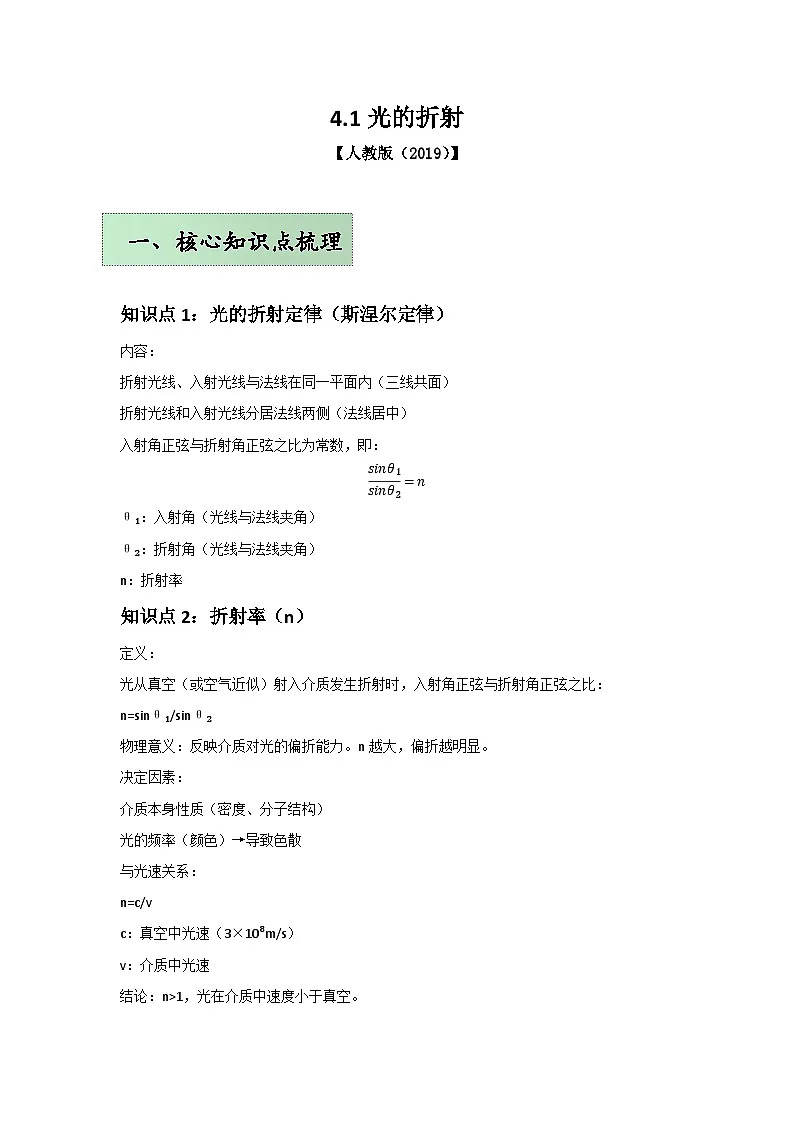 人教版（2019）高中物理选择性必修一第四章4.1举一反三训练(原卷版）第1页
