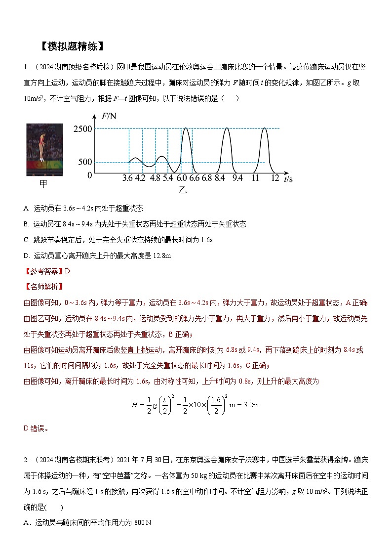专题9 蹦极蹦床类问题(教师版))--2025版动力学中的九类常见模型精讲精练讲义第3页