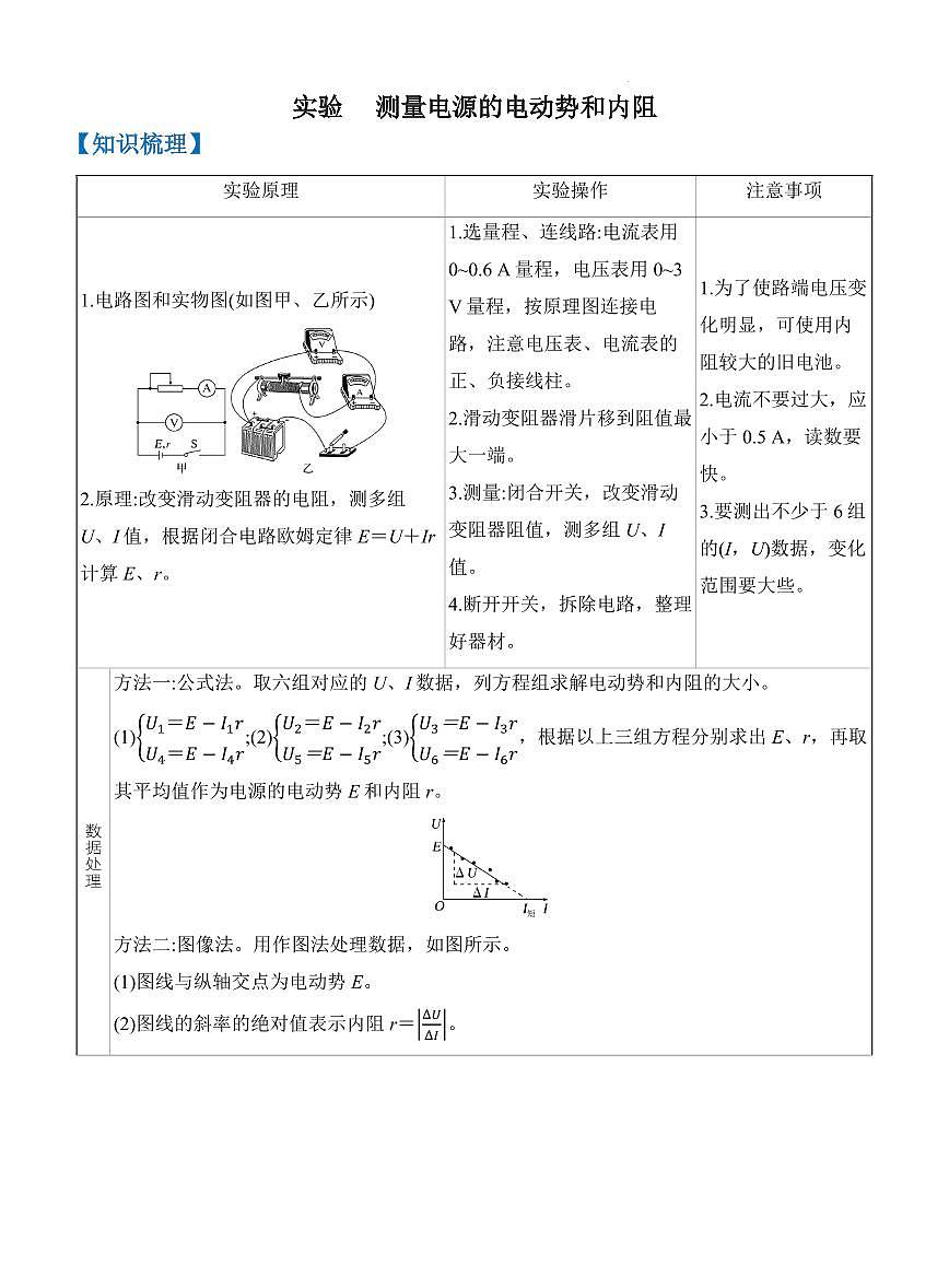2026高三物理实验复习：测量电源的电动势和内阻（原卷）第1页