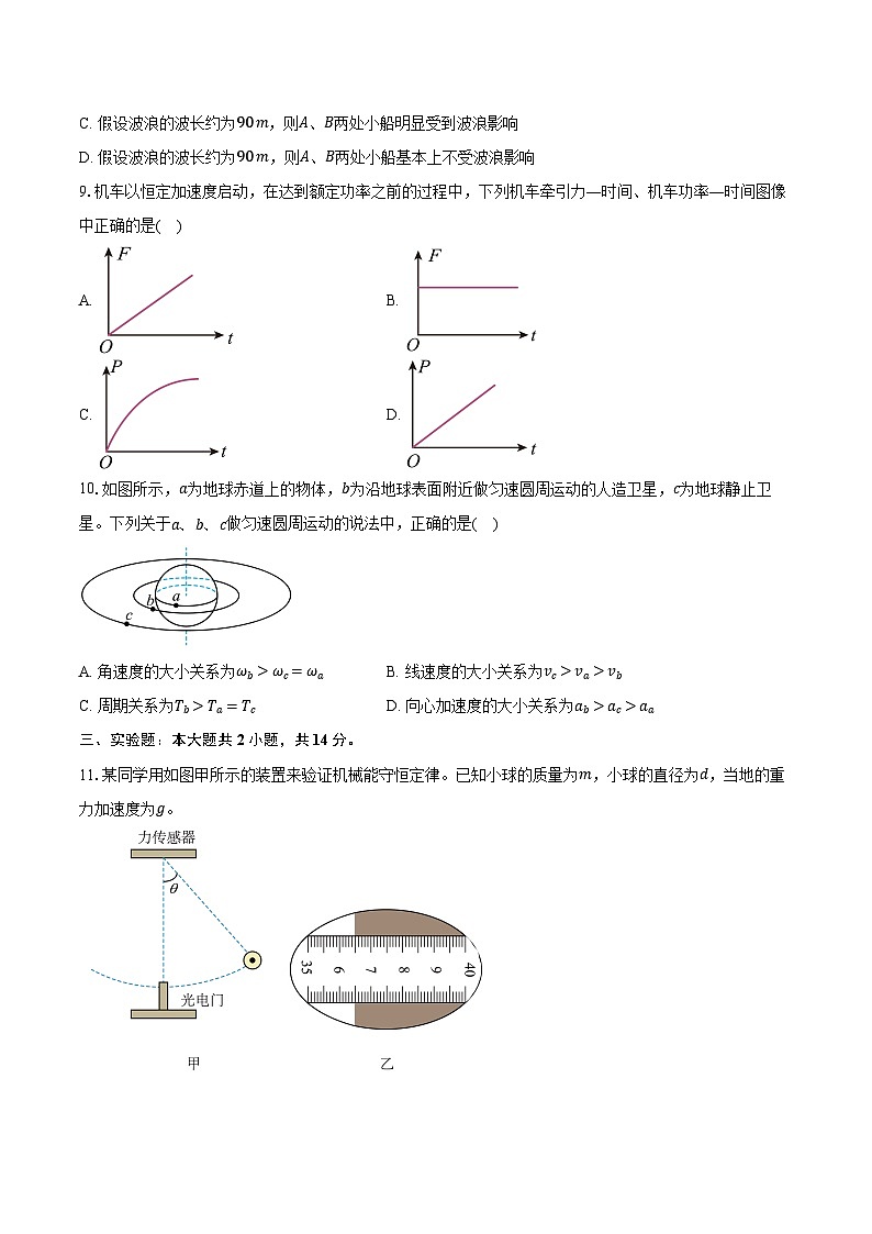 2024-2025学年吉林省吉林市永吉实验高级中学等校高一（下）期末联考物理试卷（含解析）第3页
