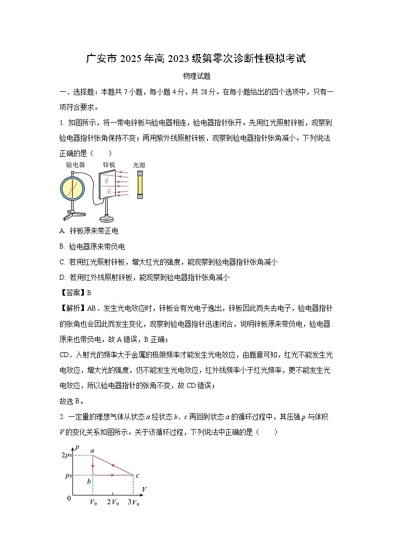 四川省广安市2024-2025学年高二下学期6月期末物理试题（解析版）第1页