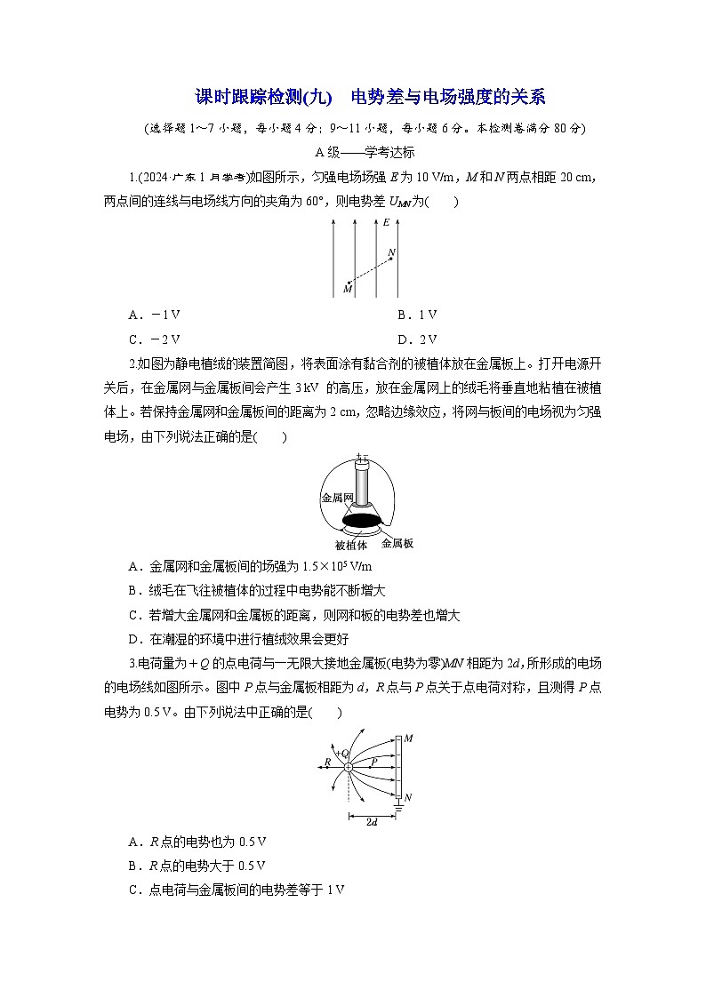 2025-2026学年高中物理鲁科版（2019）必修第三册 2.3 电势差与电场强度的关系 作业第1页