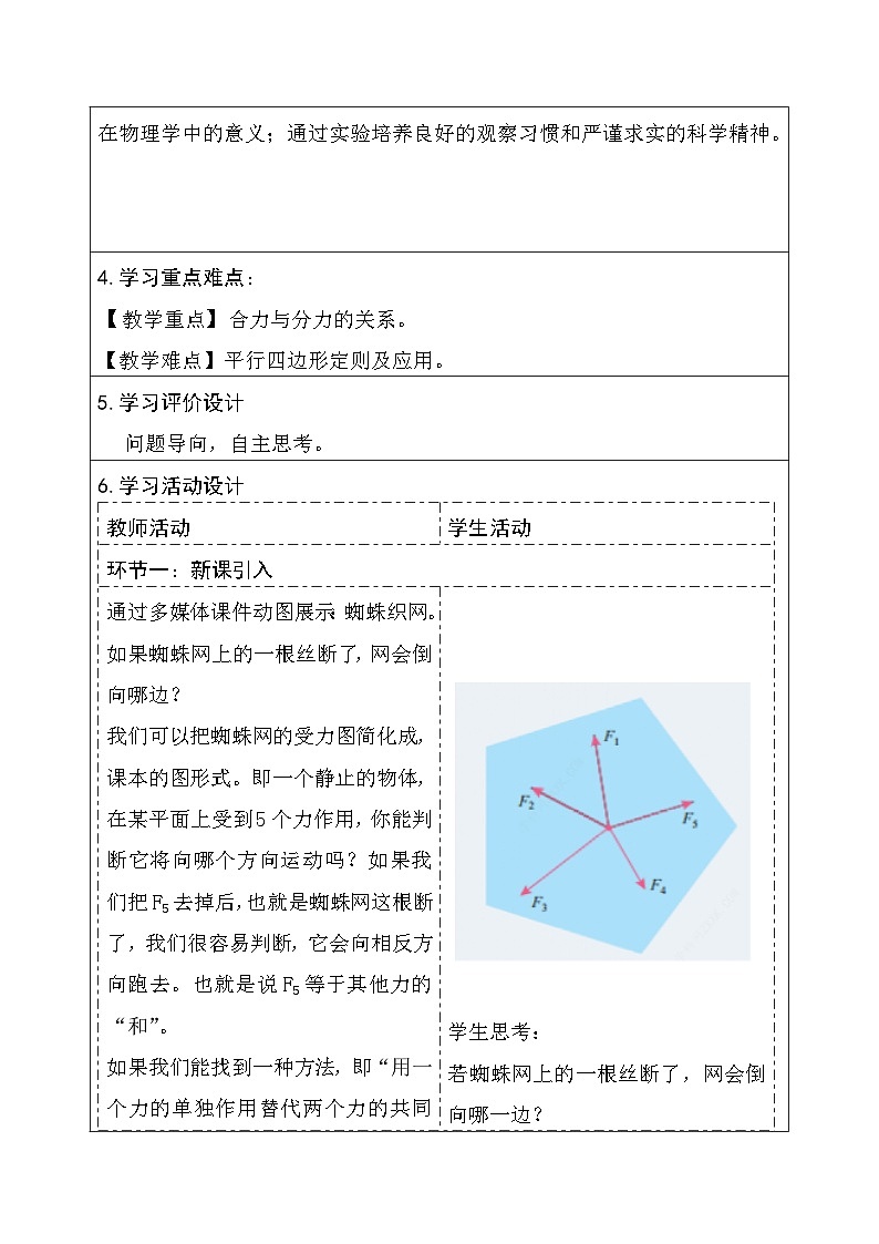 3.4 力的合成与分解  教学设计-高中物理人教版（2019）必修第一册第2页