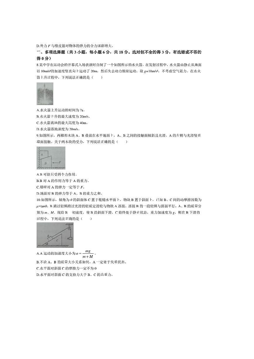 2024～2025学年广东实验中学高一上期末考试物理试卷(含答案)第3页