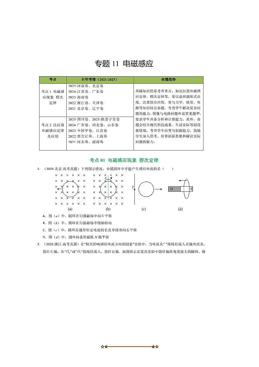 备考2026五年高考物理真题分类汇编 专题11电磁感应第1页