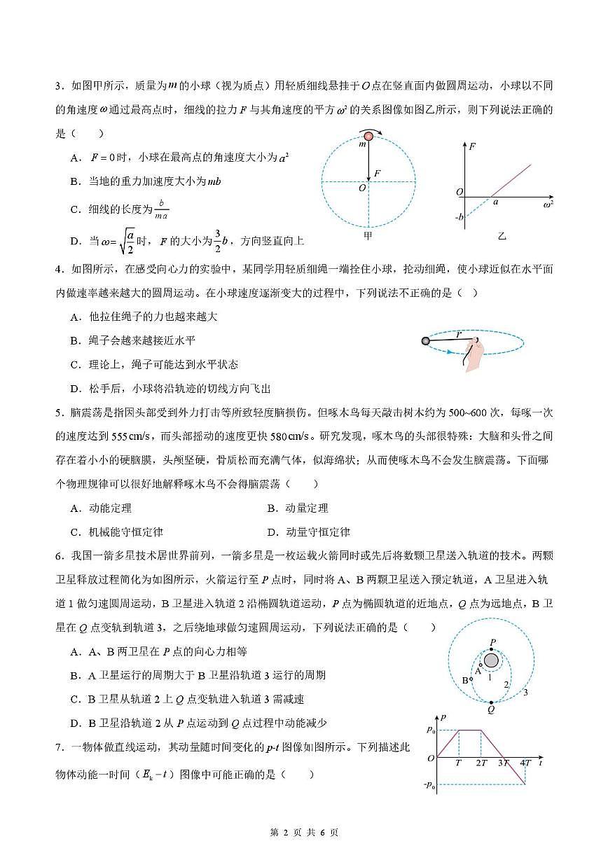 绵阳南山中学实验学校2024-2025学年高一下学期期末模拟测试物理试卷第2页
