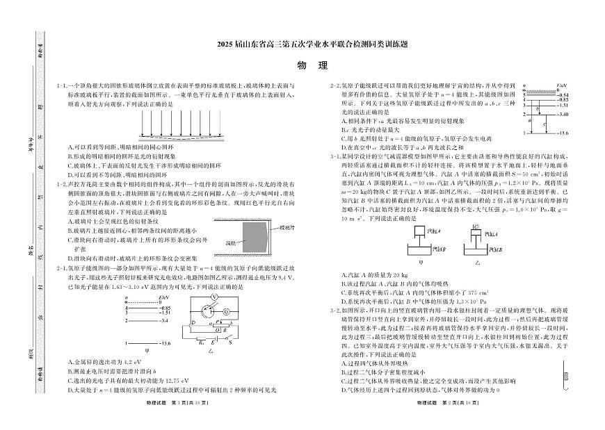 山东省齐鲁名校2025届高三下学期第五次学业水平联合检测物理试题+答案第1页