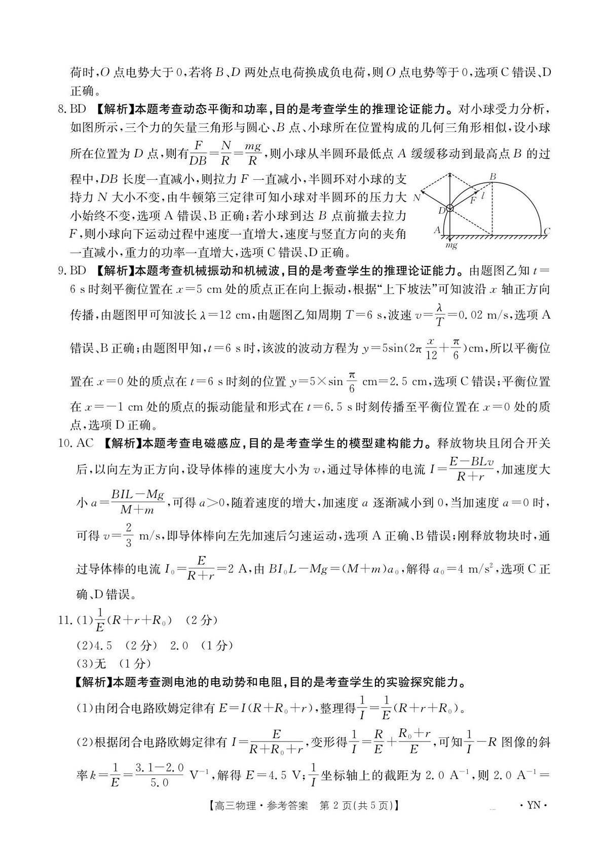 云南省2025-2026学年高三上学期8月联考物理试卷解析第2页