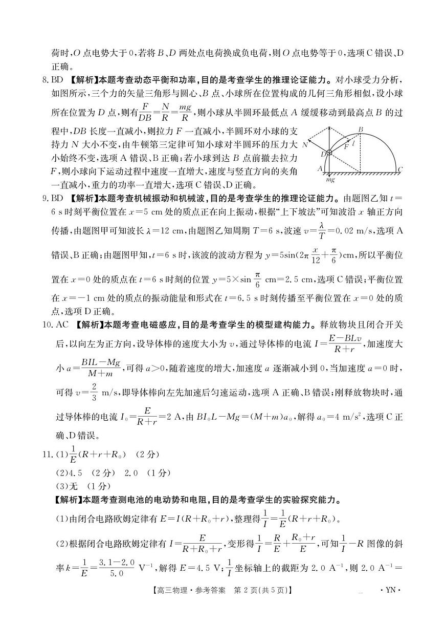 云南省2025-2026学年高三上学期8月联考物理试卷解析第2页