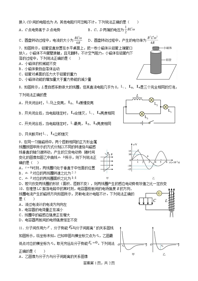 湖南省常德市桃源县第一中学2024-2025学年高二下学期月考物理试题（含解析）第2页