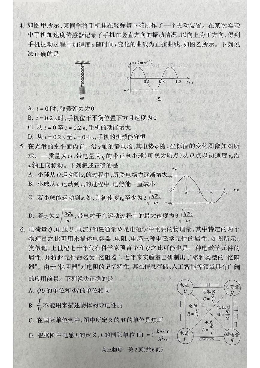 山西省吕梁市2025届高三上学期1月期末调研考试物理试卷+答案第2页