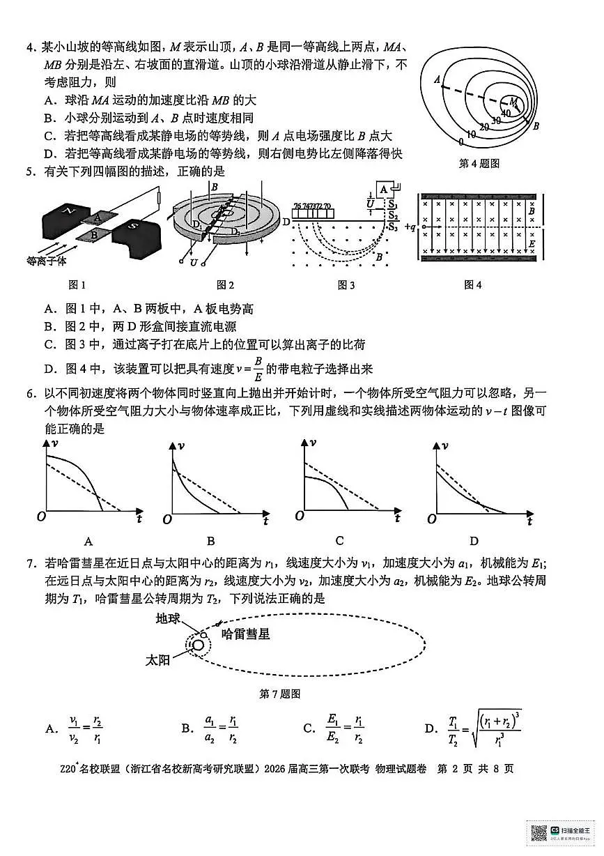 2026届浙江省Z20联盟高三上学期一模物理试题（含答案）第2页