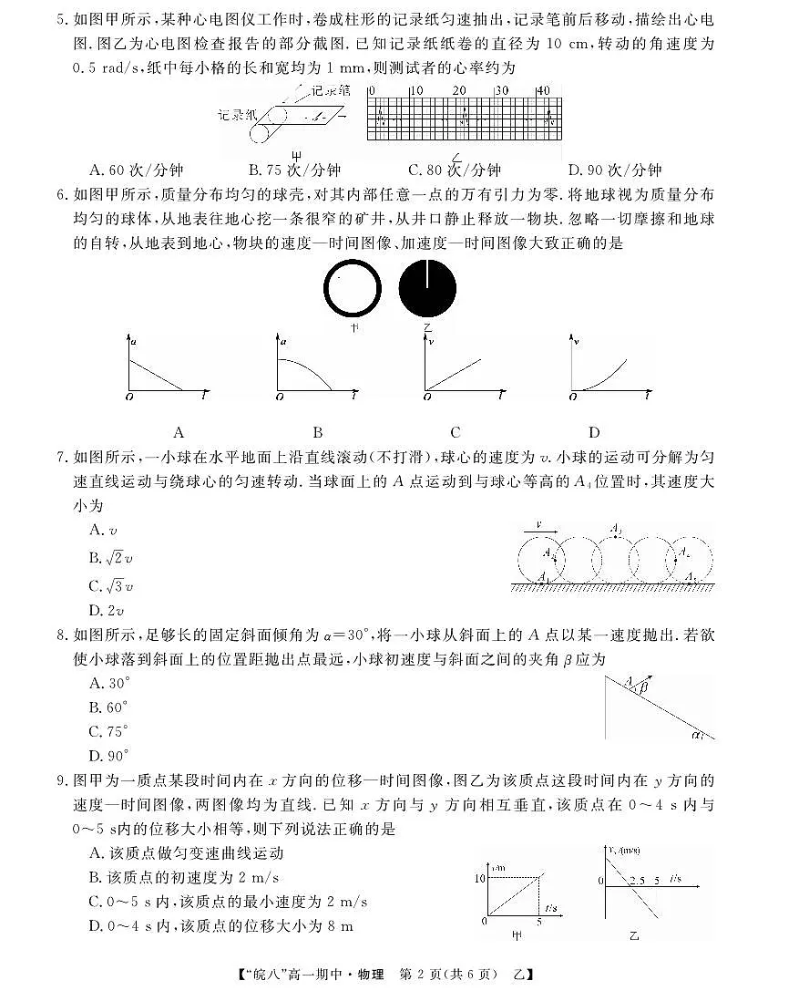 “皖南八校”2024-2025学年高一第二学期期中考试-物理（乙）+答案第2页