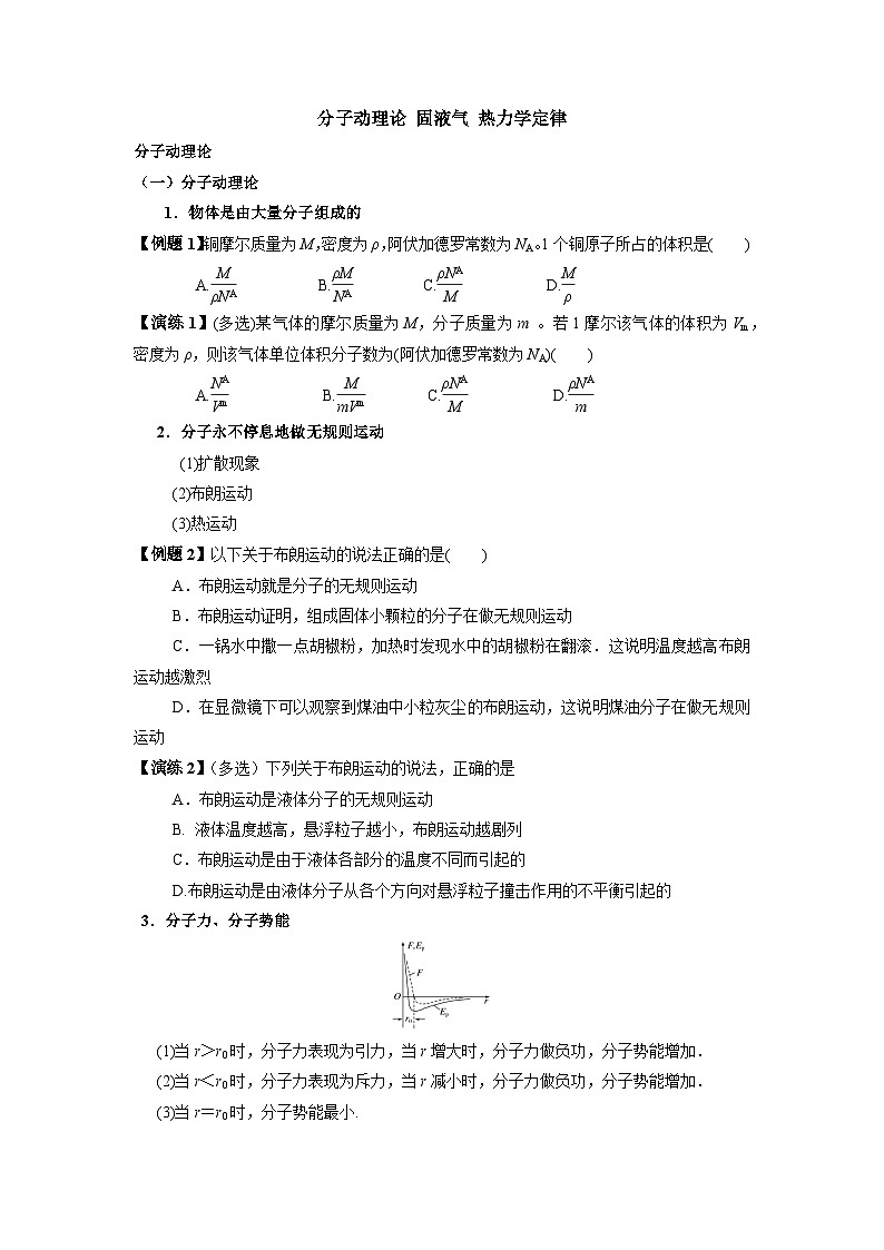 高考物理一轮复习讲义：分子动理论 固液气 热力学定律第1页