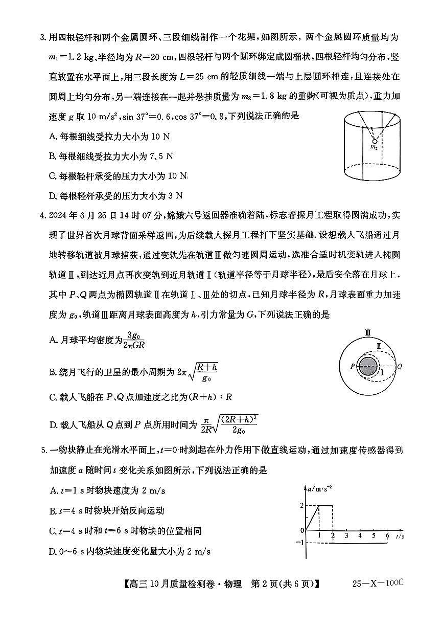 陕西省部分学校2024-2025学年高三上学期10月联考（期中）物理试题+答案第2页