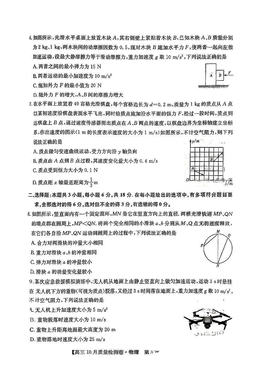 陕西省部分学校2024-2025学年高三上学期10月联考（期中）物理试题+答案第3页