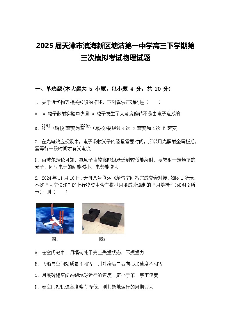 2025届天津市滨海新区塘沽第一中学高三下学期第三次模拟考试物理试题（含答案解析）第1页