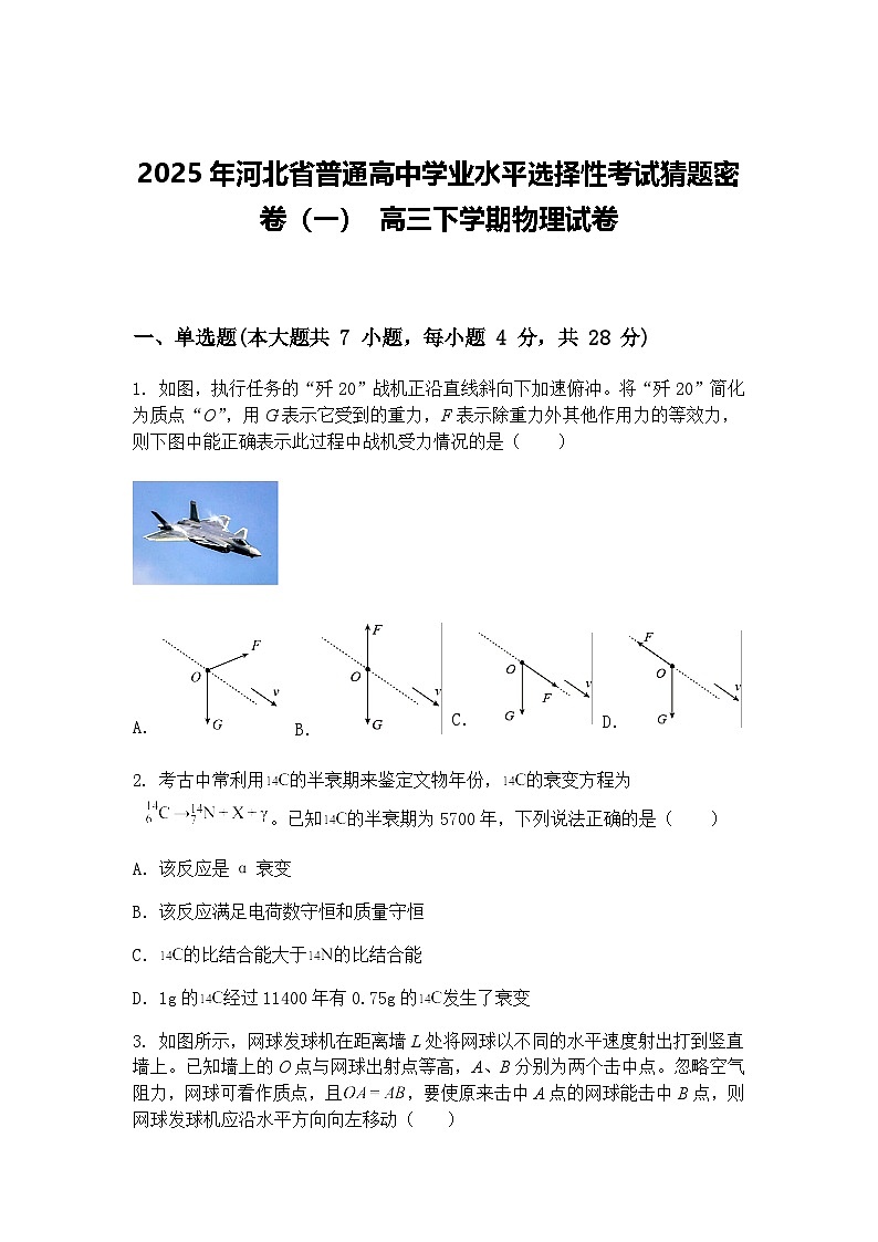 2025年河北省普通高中学业水平选择性考试猜题密卷（一） 高三下学期物理试卷（含答案解析）第1页