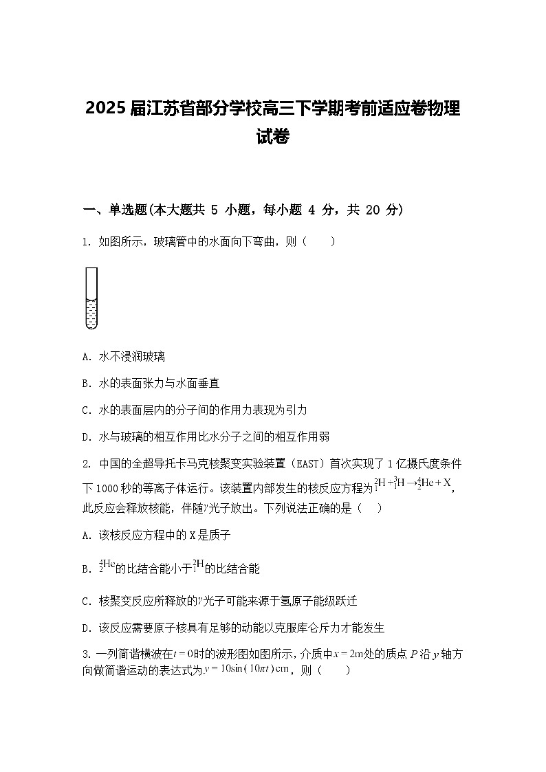2025届江苏省部分学校高三下学期考前适应卷物理试卷（含答案解析）第1页