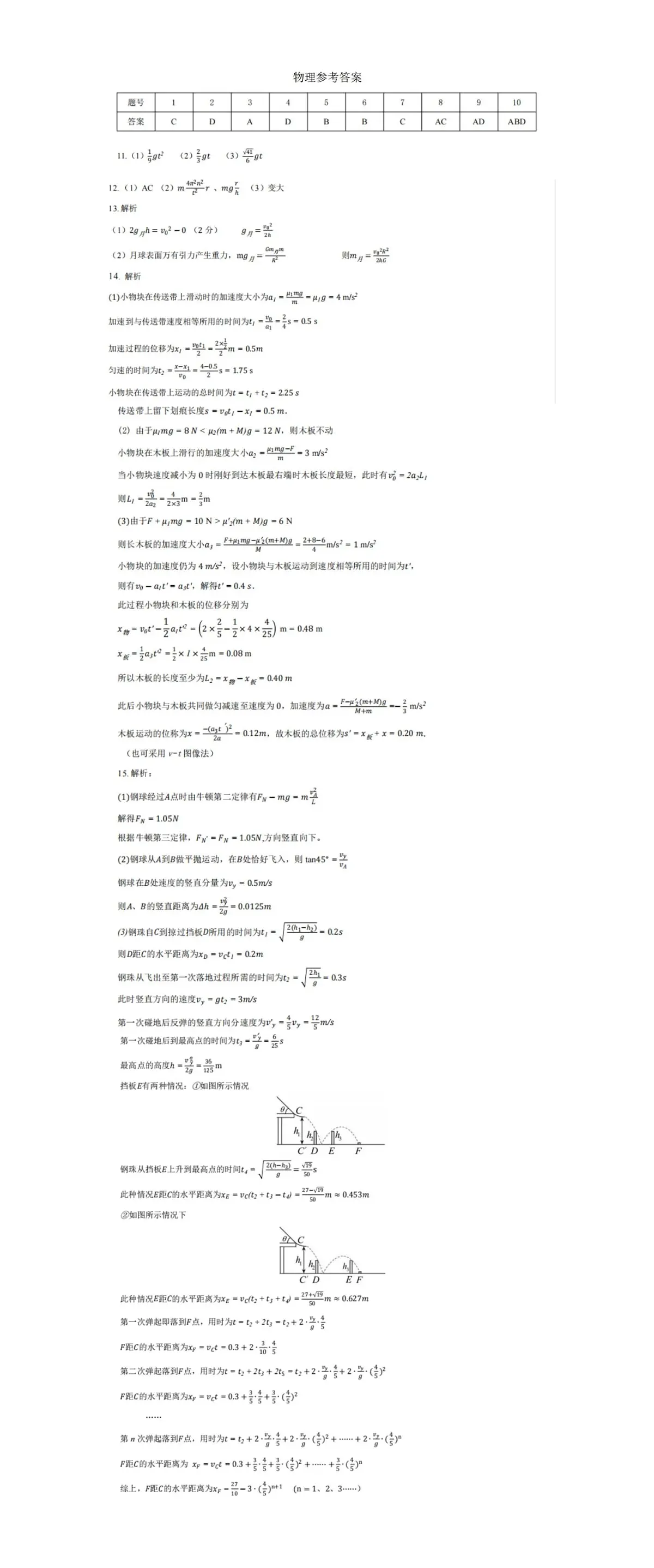 重庆一中2026届高三上学期开学考试物理答案第1页