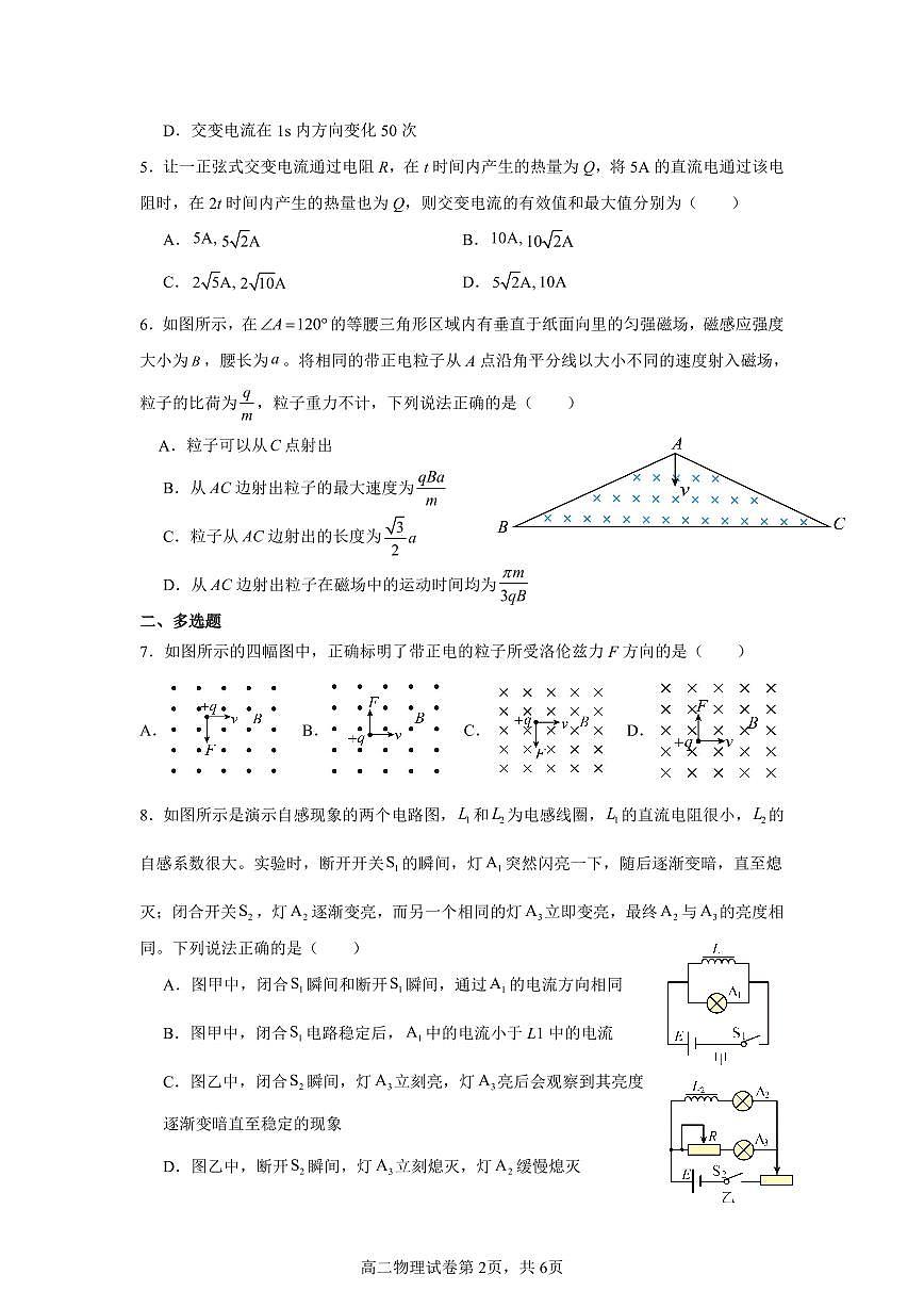 湖南省娄底市部分普通高中2024-2025学年高二下学期期末考试物理试卷（PDF版）第2页