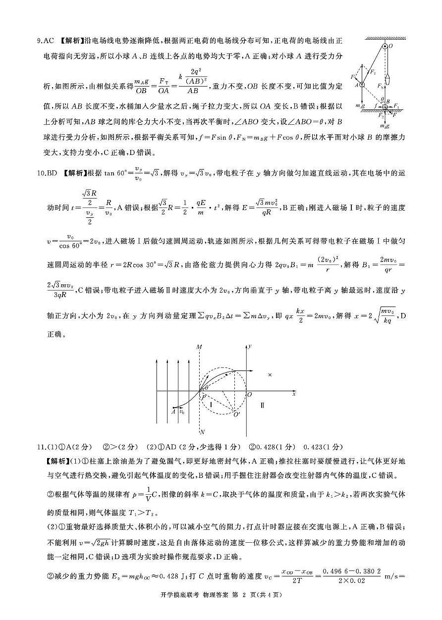 河北百师联盟2026届高三上学期开学考试物理答案第2页