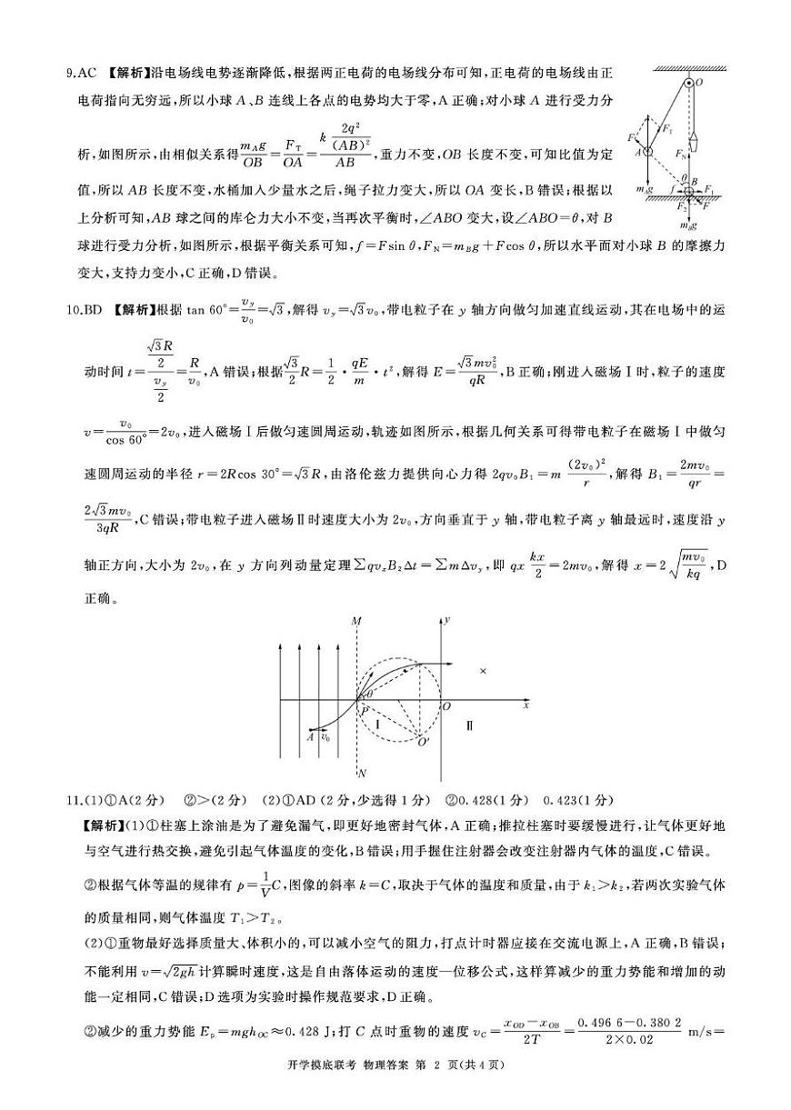 河北百师联盟2026届高三上学期开学考试物理答案第2页