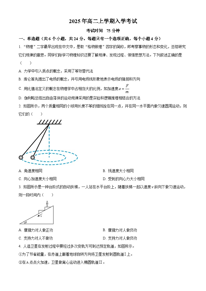 湖南省邵阳市第二中学2025-2026学年高二上学期入学考试物理试题  Word版无答案第1页