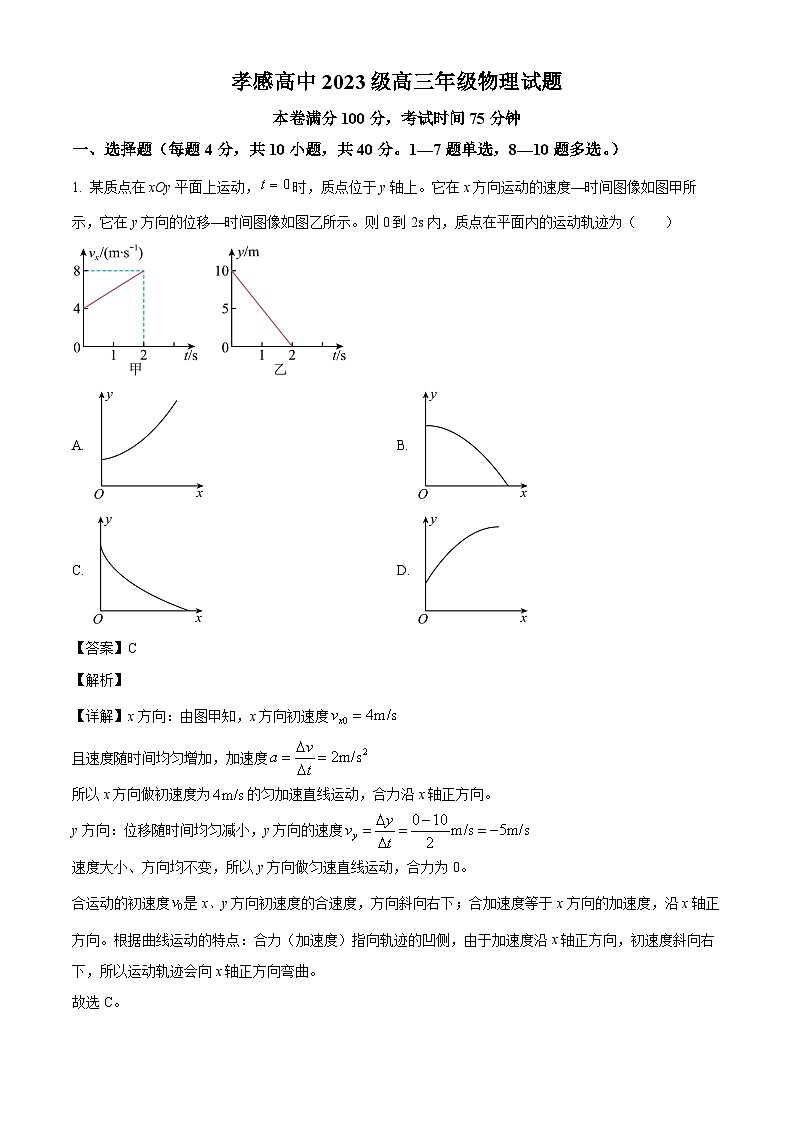 2026届湖北省孝感高级中学高三上学期8月测试物理试卷（解析版）第1页