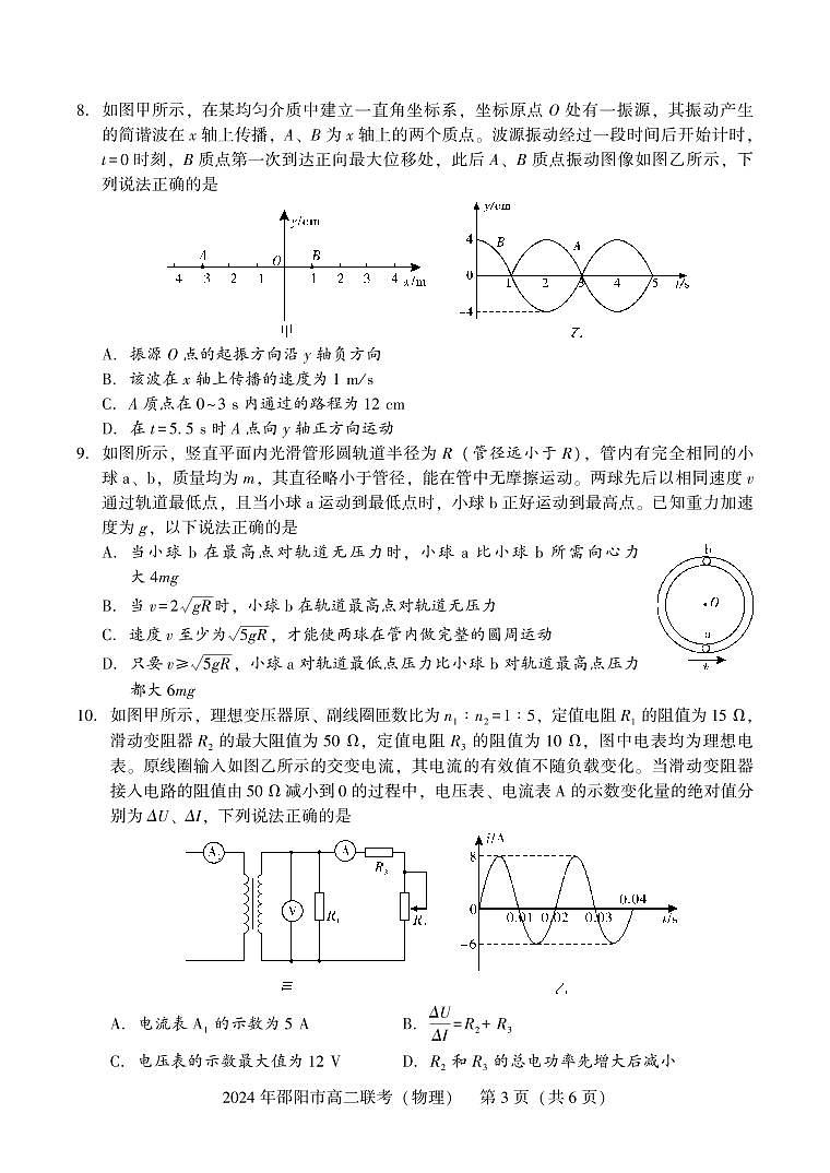 湖南省邵阳市2023-2024学年高二下学期7月期末联考物理试卷+答案第3页