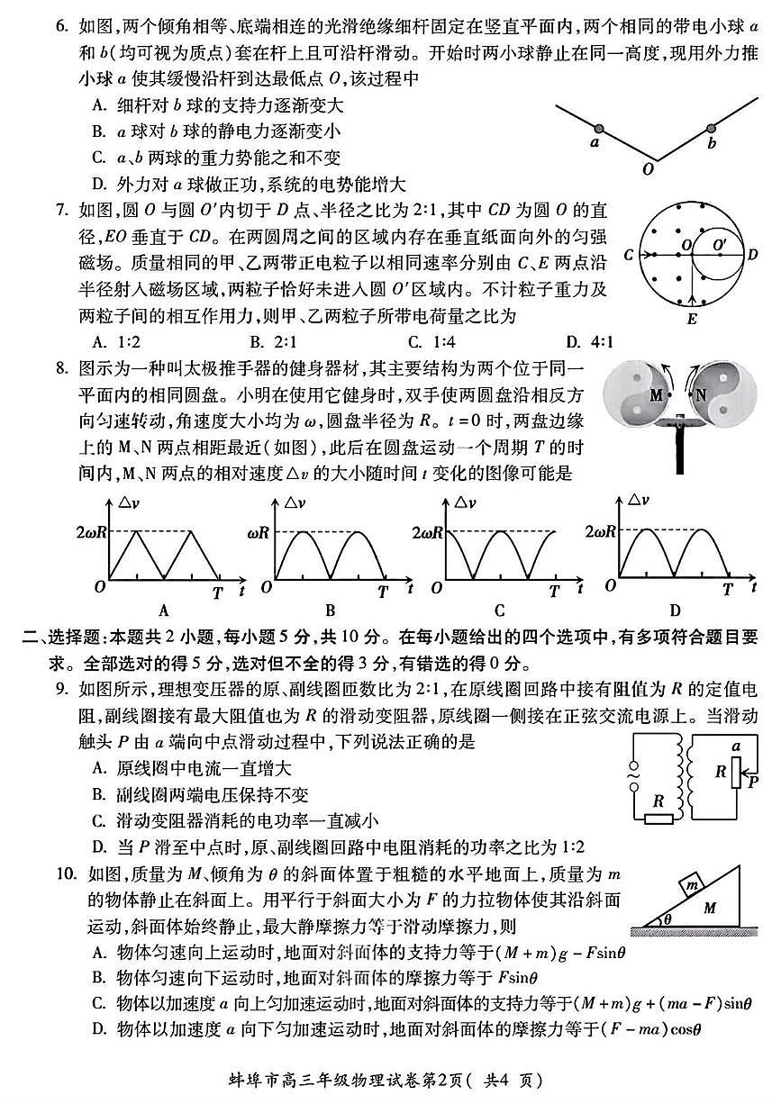 安徽省蚌埠市2026届高三上学期8月开学调研性监测物理试题（PDF版附答案）第2页