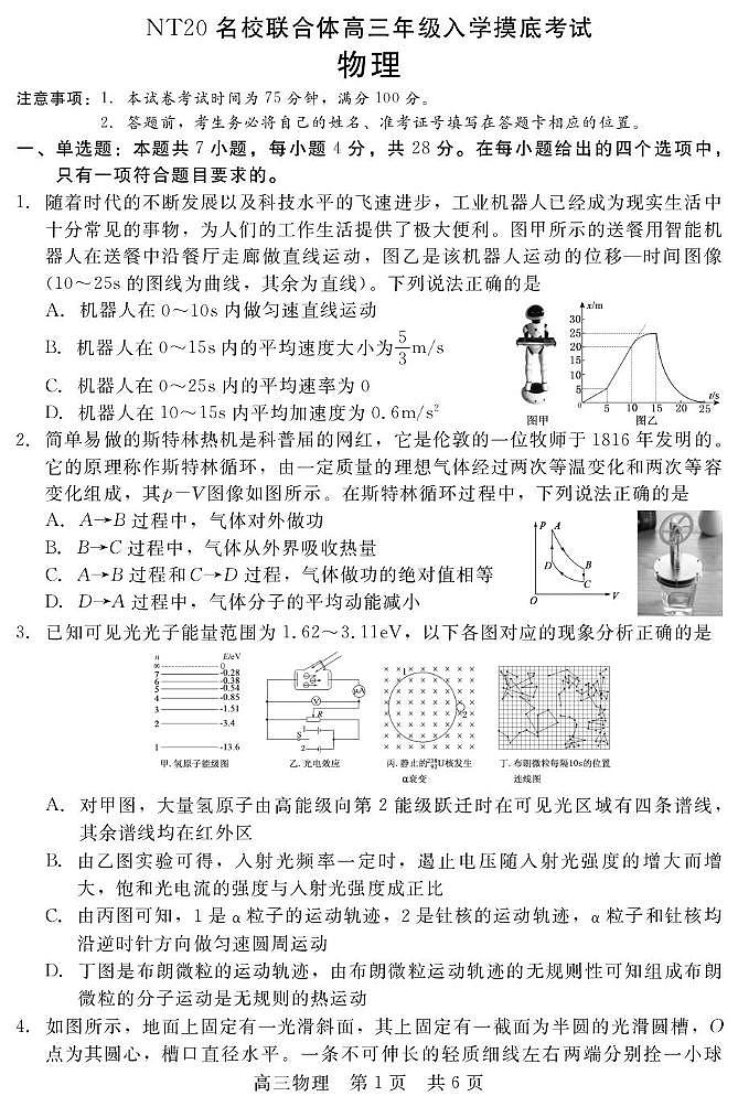 河北省NT20名校2026届高三上学期入学摸底考试物理试题（PDF版附解析）第1页