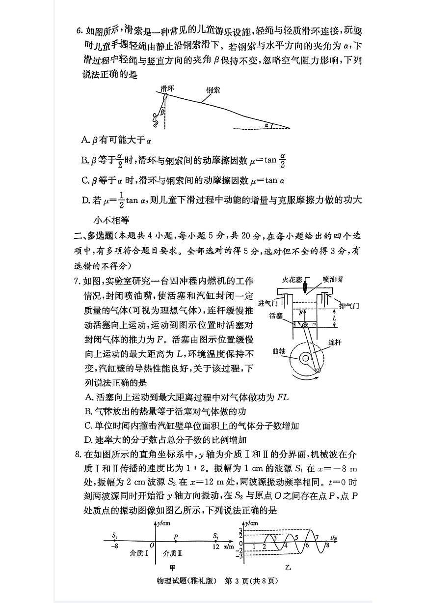 湖南省长沙市雅礼中学2025届高三月考试卷（六）物理试题+答案第3页