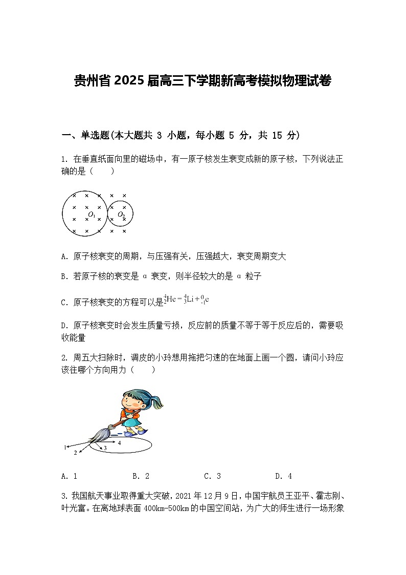 贵州省2025届高三下学期新高考模拟物理试卷（含答案解析）第1页