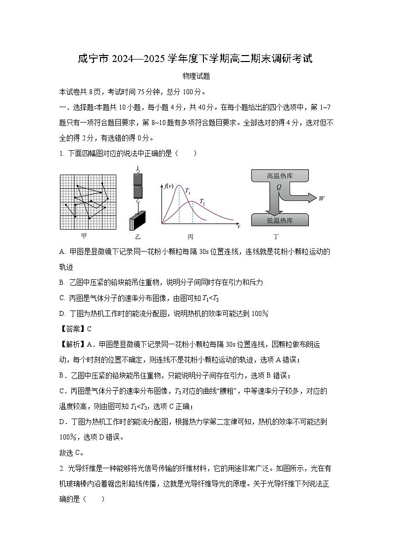 湖北省咸宁市2024-2025学年高二下学期期末考试物理试题（解析版）第1页