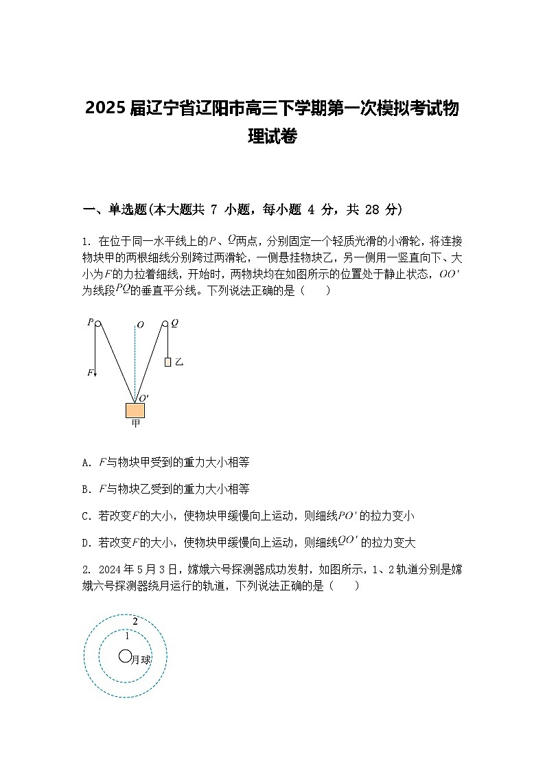 2025届辽宁省辽阳市高三下学期第一次模拟考试物理试卷（含答案解析）第1页