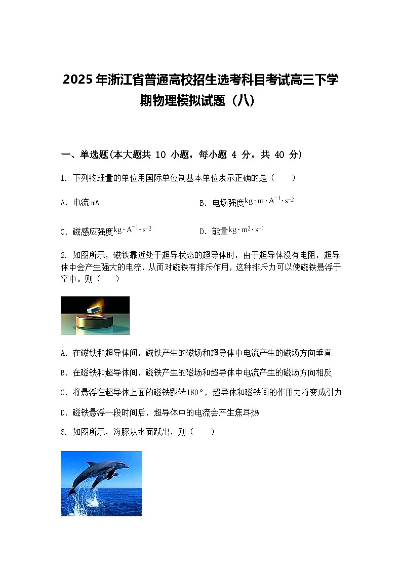 2025年浙江省普通高校招生选考科目考试高三下学期物理模拟试题（八）（含答案解析）第1页