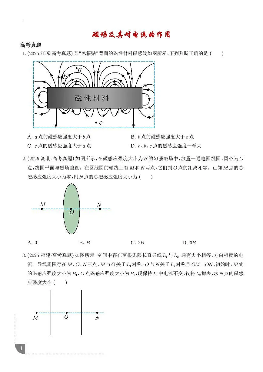 磁场及其对电流的作用-【精练】（学生版）第1页