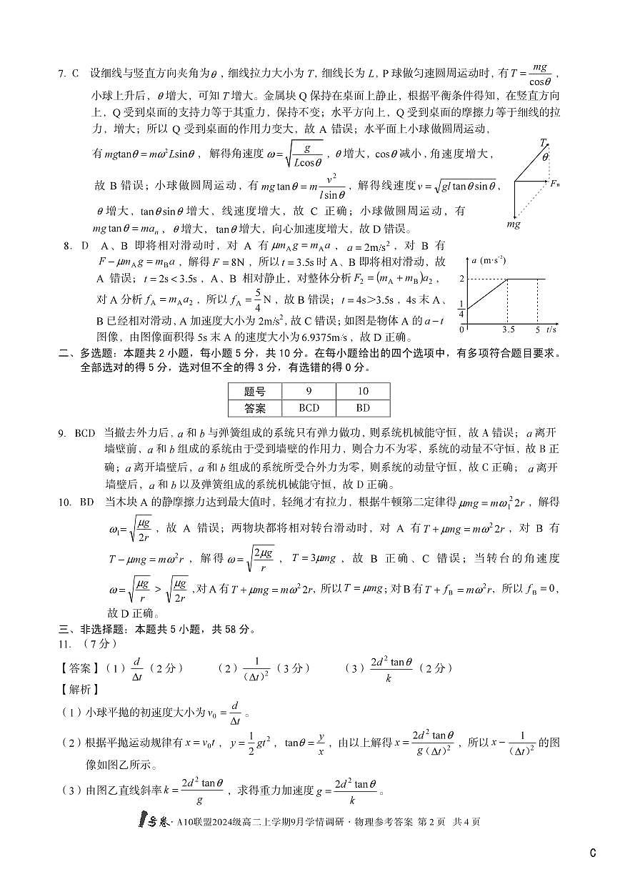 （物理C卷）1号卷·A10联盟2024级高二上学期9月学情调研物理答案C第2页