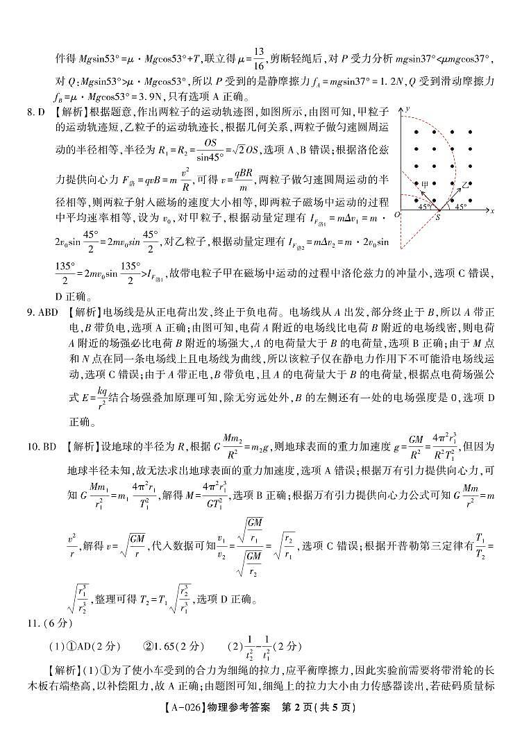 物理答案·2025年9月高三开学联考第2页