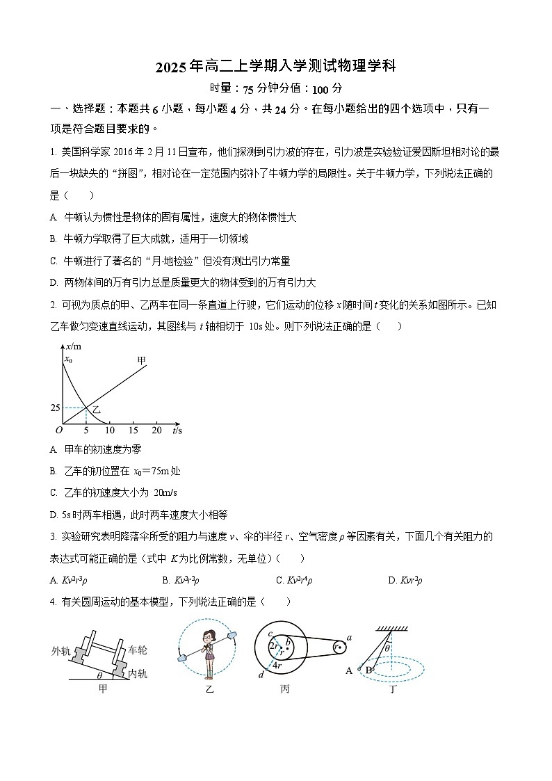 湖南省岳阳市颐华高级中学2025-2026学年高二上学期入学考试物理试卷第1页