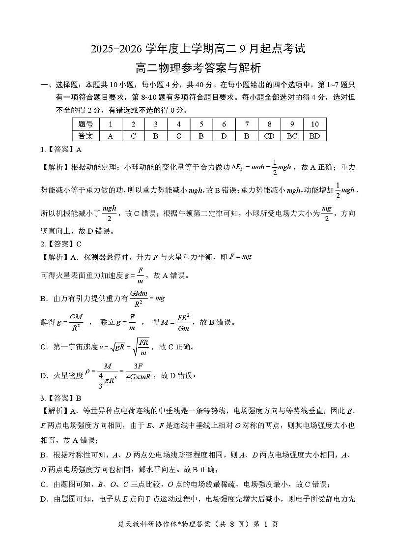 高二物理起点考试答案第1页