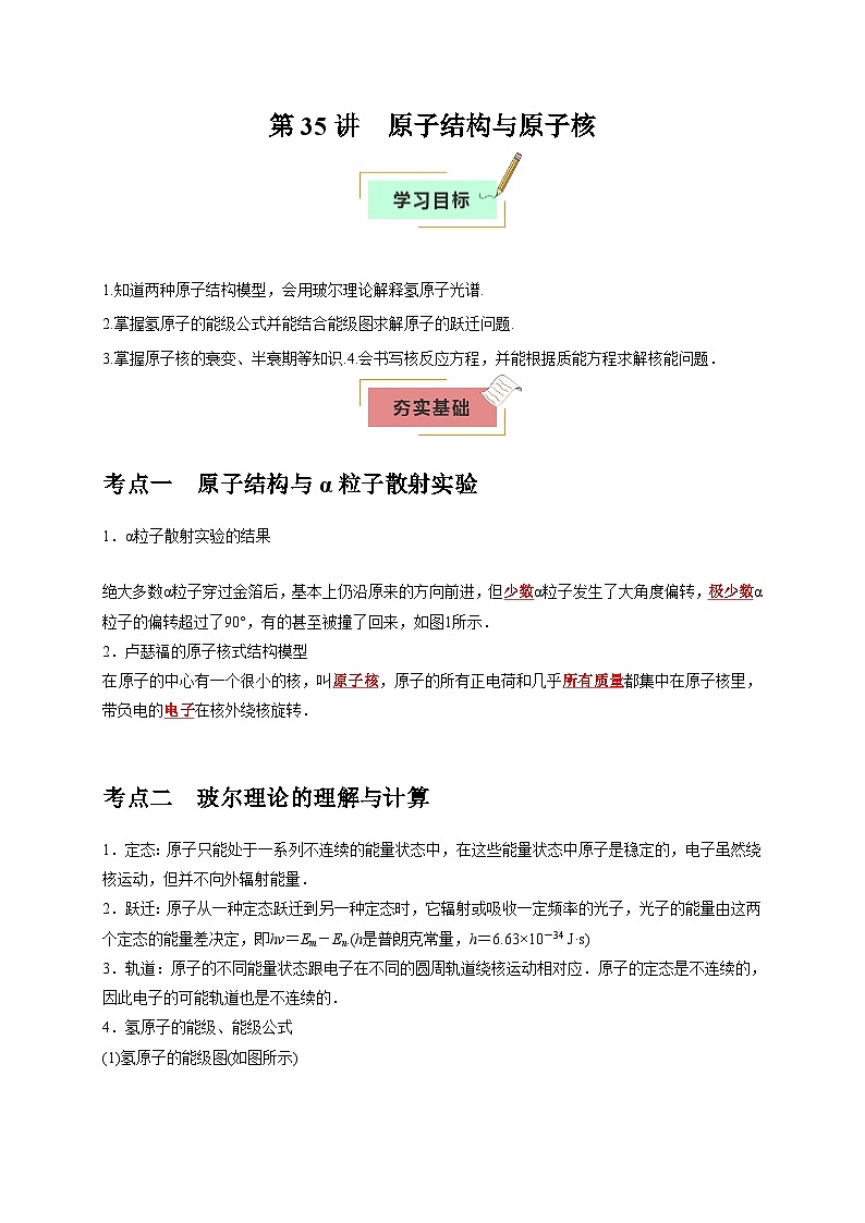 2026年高考物理一轮复习考点归纳讲练(全国通用)第35讲原子结构与原子核(学生版+解析)第1页